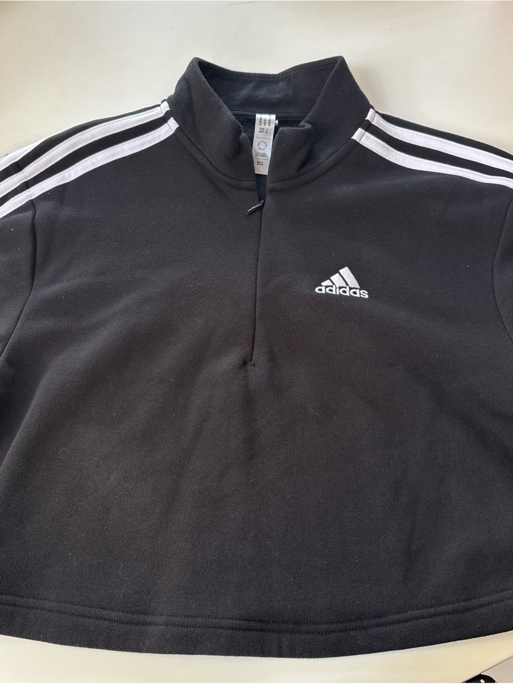 adidas Black Quarter-Zip Pullover with White Stripes